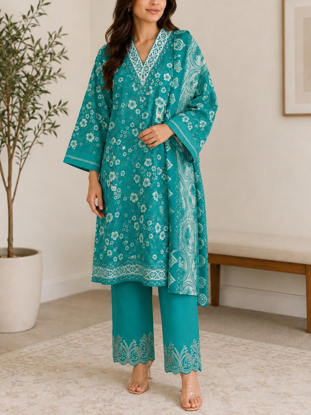 NEW Readymade Floral Lawn Shalwar Kameez